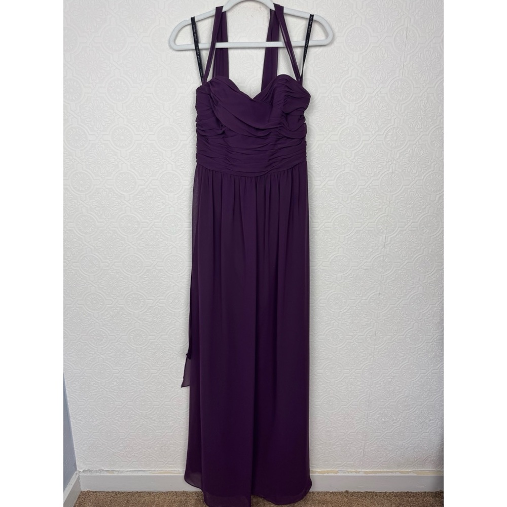 Alfred Angelo Violet Purple Plum Bridesmaid Dress Halter Cocktail Open Back 6‎